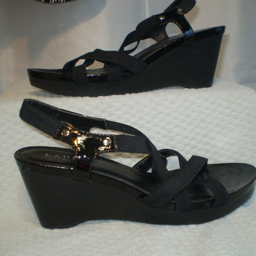 LAUREN RALPH LAUREN BLACK STRAPPY STUDDED  SANDALS SZ 8.5M